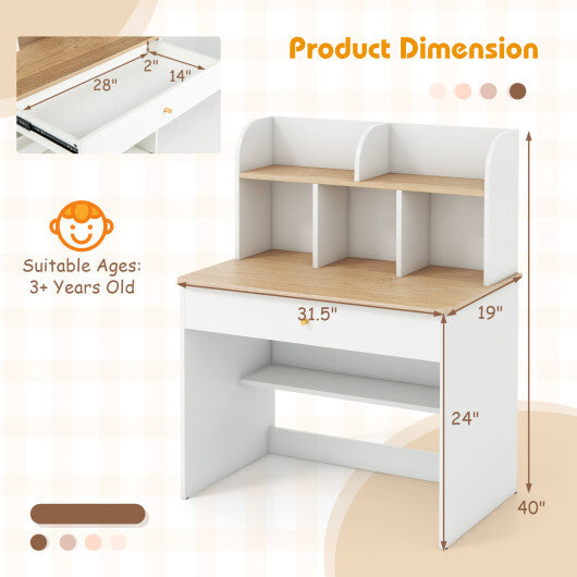 Kids Wooden Study Desk Writing Table with Hutch and Drawer LuxuryLifeWay Online Store
