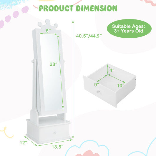 2-in-1 Kids Play Jewelry Armoire with Full Length Mirror and Drawers-Pink LuxuryLifeWay Online Store