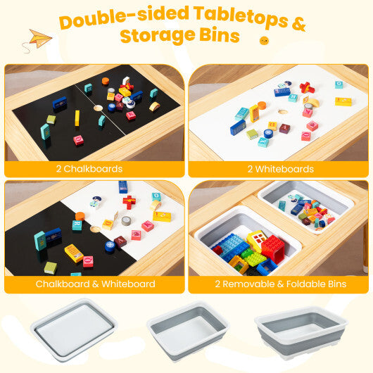 Wooden Kids Activity Table Set with Double-Sided Boards-Natural LuxuryLifeWay Online Store