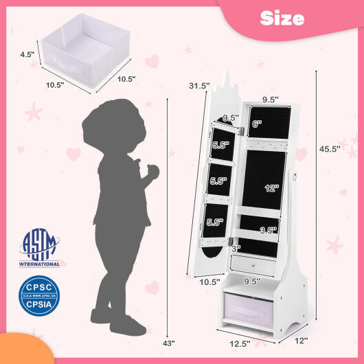 Kids Jewelry Armoire Cabinet with Storage and 2 Tilt Angles-Pink LuxuryLifeWay Online Store