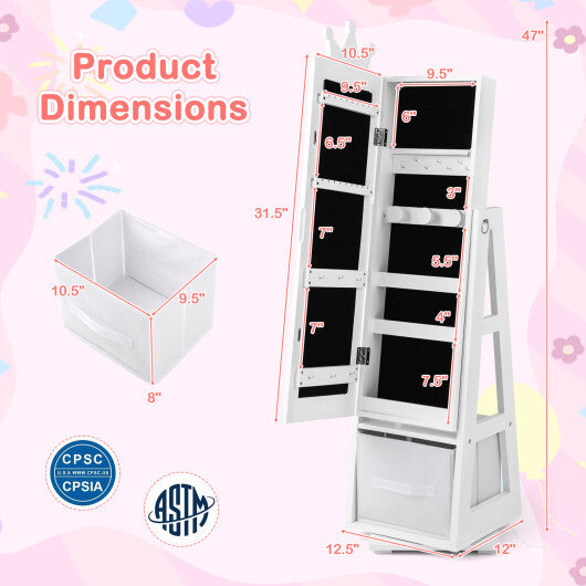 Kids Jewelry Armoire Cabinet with Large Storage Capacity and Swivel Base-Pink