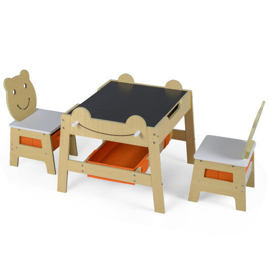 5-in-1 Toddler Table and 2 Chairs Cute Art Desk Set with Reversible Chalkboard Whiteboard-Grey LuxuryLifeWay Online Store
