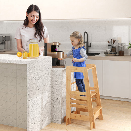 Bamboo Kids Kitchen Step Stool with Adjustable Height and Safety Rails-Natural LuxuryLifeWay Online Store