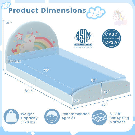 Twin Floor Bed Frame Upholstered Twin Size Kids Floor Bed with 210D Oxford Cloth Floor Mat-Blue LuxuryLifeWay Online Store