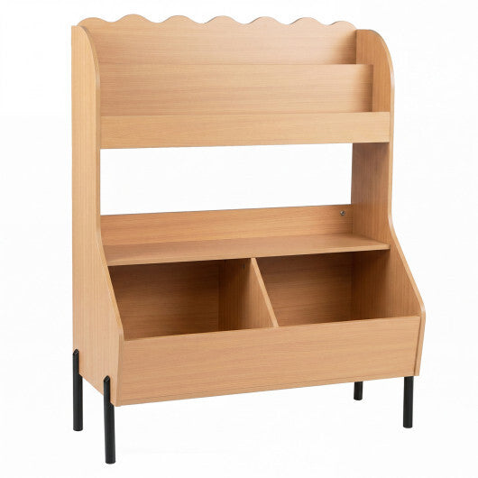 Kids Toy Storage Organizer Wooden Montessori Bookshelf with 2 Storage Bins-White LuxuryLifeWay Online Store