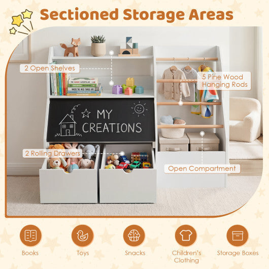 Kids Toy Storage Organizer with Flip-up Blackboard-White LuxuryLifeWay Online Store