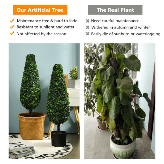 2 Pack 3 Feet Artificial Tower UV Resistant Indoor Outdoor Topiary Tree LuxuryLifeWay Online Store