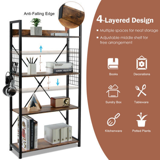 4 -Tier Industrial Open Storage Bookshelf-Coffee LuxuryLifeWay Online Store