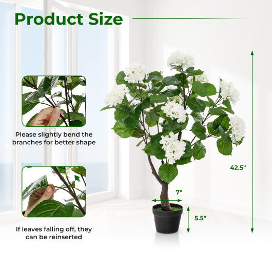 Artificial Hydrangea Tree Fake Floral Plant with 11 White Flowers-White LuxuryLifeWay Online Store