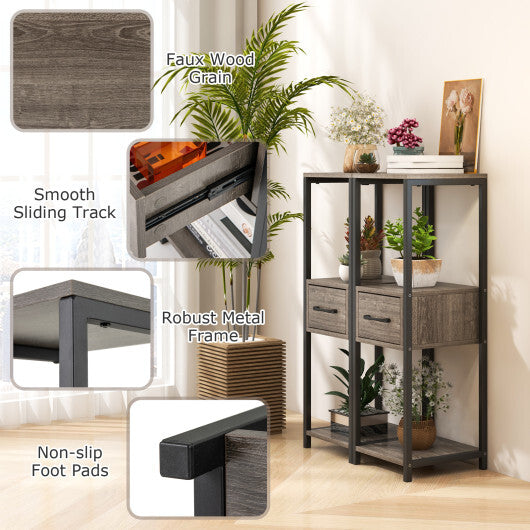 3 Tier Tall Metal Plant Stand with Drawer for Balcony Office-Gray LuxuryLifeWay Online Store