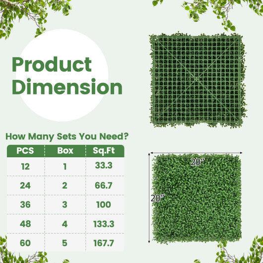 12 Pieces 20 x 20 Inch Artificial Boxwood Wall Panels with Insertable Branches LuxuryLifeWay Online Store