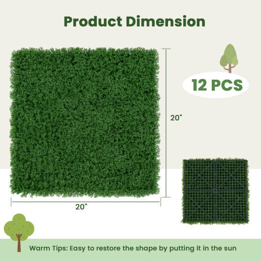 12 Pieces 20 x 20 inches Artificial Grass Wall Panels for Garden Yard Balcony-Light Green LuxuryLifeWay Online Store