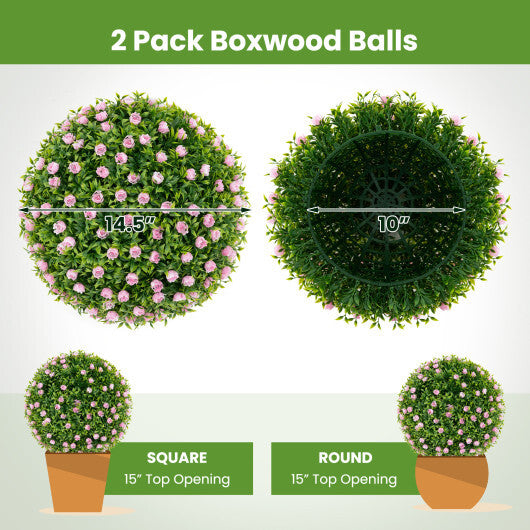 2 PCS Artificial Plant Topiary Balls 17.5 Inch Faux Decorative Balls with Pink Flowers LuxuryLifeWay Online Store