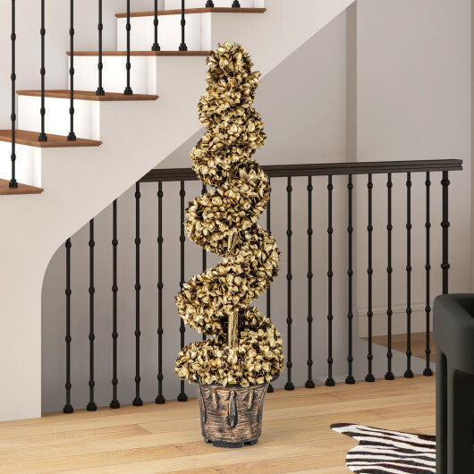 4 FT Artificial Topiary Spiral Tree Set of 2 with Vintage Plastic Nursery Pot-Gold LuxuryLifeWay Online Store