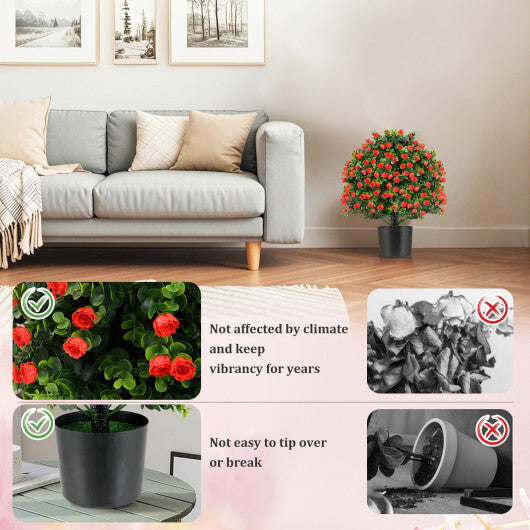 2 Pack Artificial Rose Topiary Ball Tree Faux Shrub Bushes with Flowers-Red LuxuryLifeWay Online Store