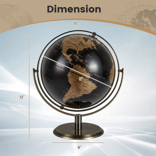 9-Inch Metallic Black World Globe with Metal Stand-Golden LuxuryLifeWay Online Store