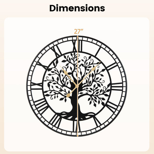 Large Wall Clock 27 Inch Tree of Life Big Metal Wall Clock-Black LuxuryLifeWay Online Store