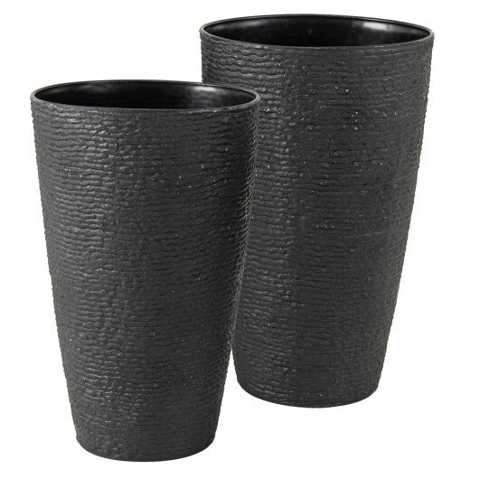 21 Inch Tall Round Plastic Planters Set of 2 Flower Pots with Drainage System-Black LuxuryLifeWay Online Store