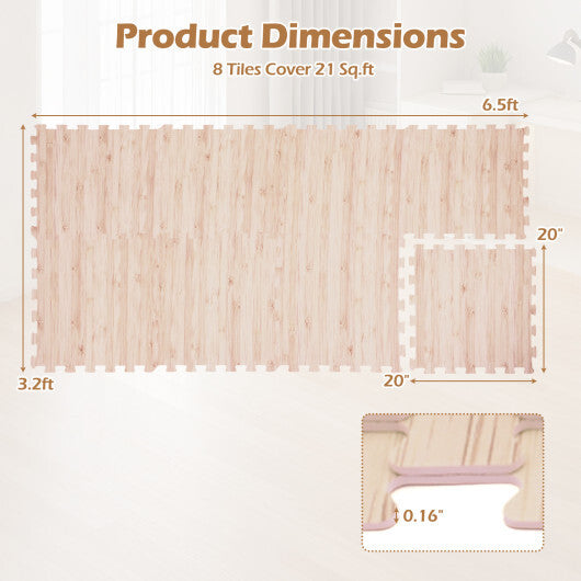 8 Pieces EVA Foam Floor Tiles with Wood Texture