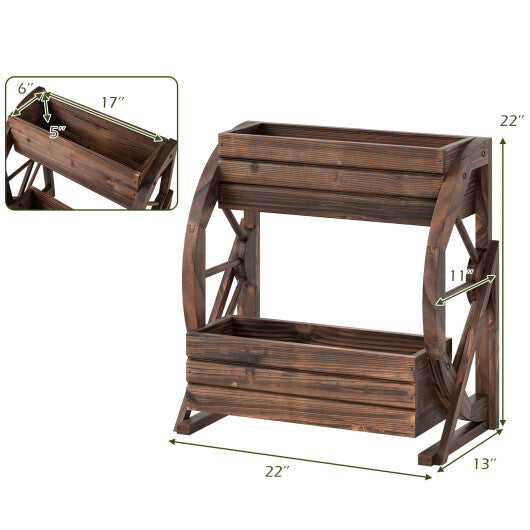 2-tier Raised Garden Bed Rustic Wood Wagon Planter with Drainage Holes and Semi-wheels-Coffee LuxuryLifeWay Online Store