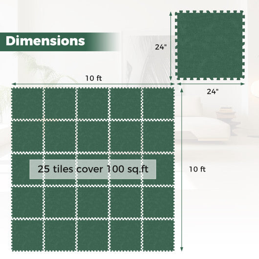 25 Pack-100 Sq.Ft. Foam Floor Tiles Interlocking Carpet Tiles with Edge Borders-Beige LuxuryLifeWay Online Store