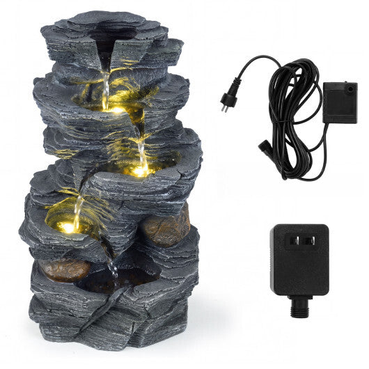 Outdoor Water Fountain with LED Lights and Pump 5-Tier Tabletop Cascading Rock Waterfall Feature LuxuryLifeWay Online Store