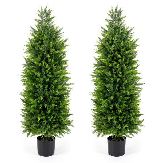 4 FT Artificial Topiary Tree Set of 2 Faux Cedar Cypress Plants in Cement-Filled Pots-Green LuxuryLifeWay Online Store