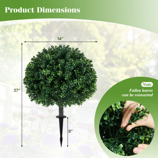 27" Artificial Boxwood Topiary Trees Set of 2 with Ground Spikes for Porch Patio LuxuryLifeWay Online Store