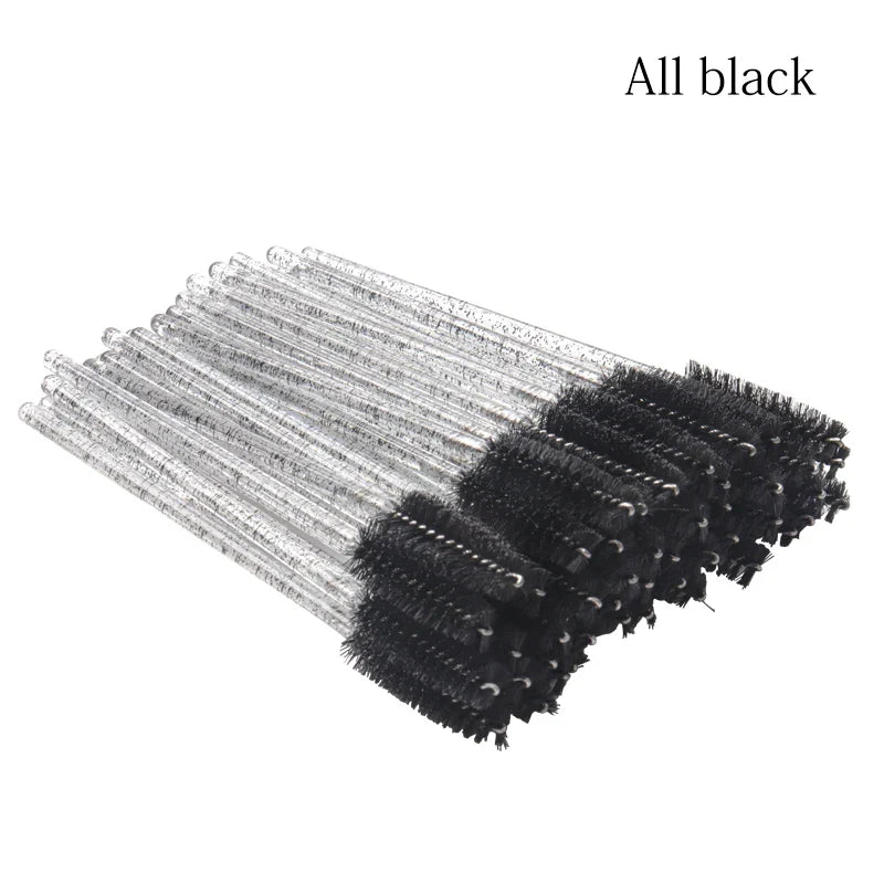 50Pcs Makeup brushes Disposable Crystal Eyebrow brush Diamond Handle Mascara Wand Applicator Eye Lashes Eyelash Extension Tools Tri Light Beauty
