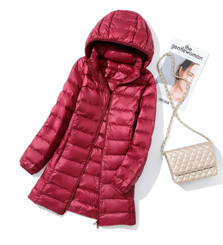 SEDUTMO Winter Long Womens Down Coat Ultra Light Thin Puffer Jacket Slim Casual Remove Hooded Parka ED1580 LadyShow.Store