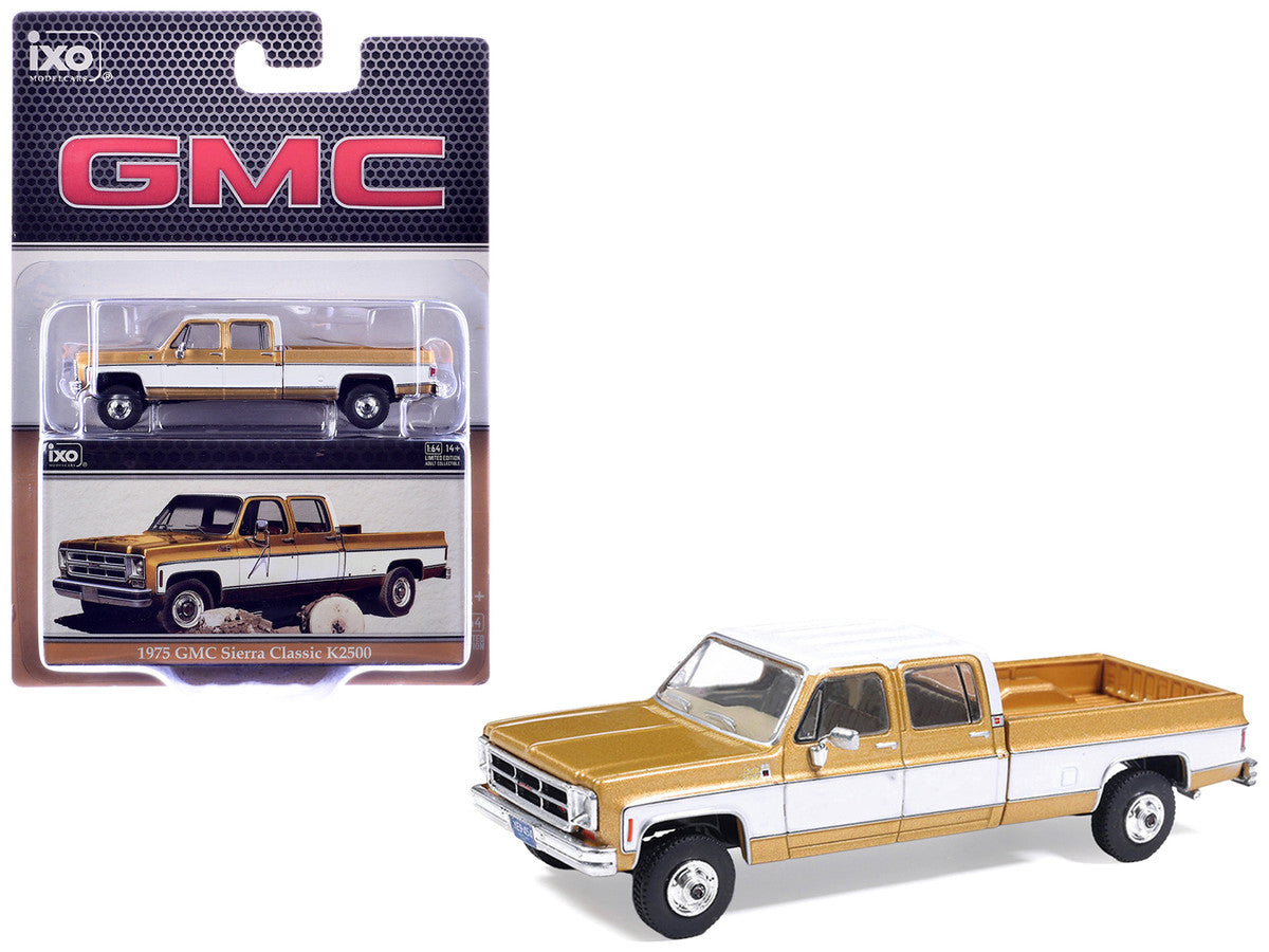 1975 GMC Sierra Classic K2500 Pickup Truck Yuba Gold Metallic and White 1/64 Diecast Model by IXO Models LuxuryLifeWay Online Store