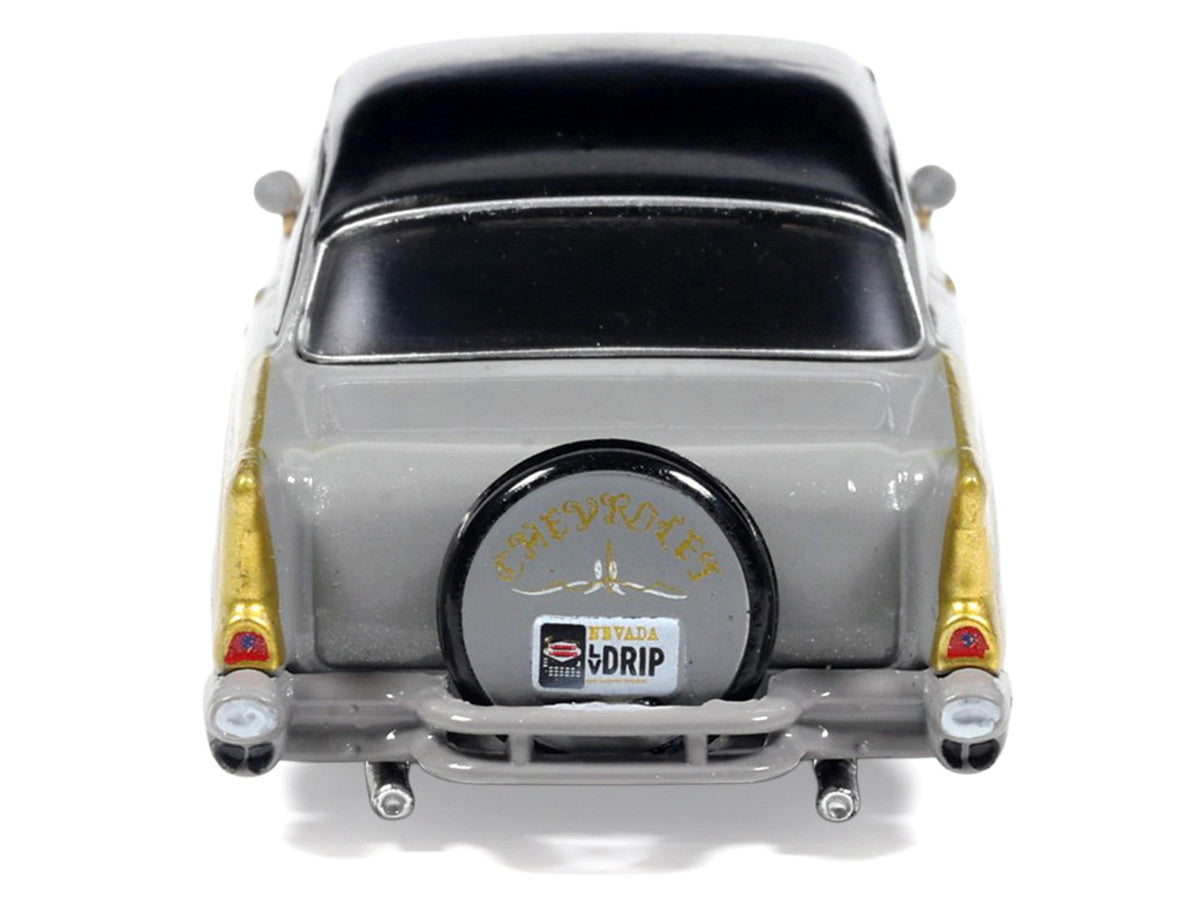 1957 Chevrolet Bel Air Lowrider Gray with Black Top and Gold Accents 1/64 Diecast Model Car by IXO Models LuxuryLifeWay Online Store