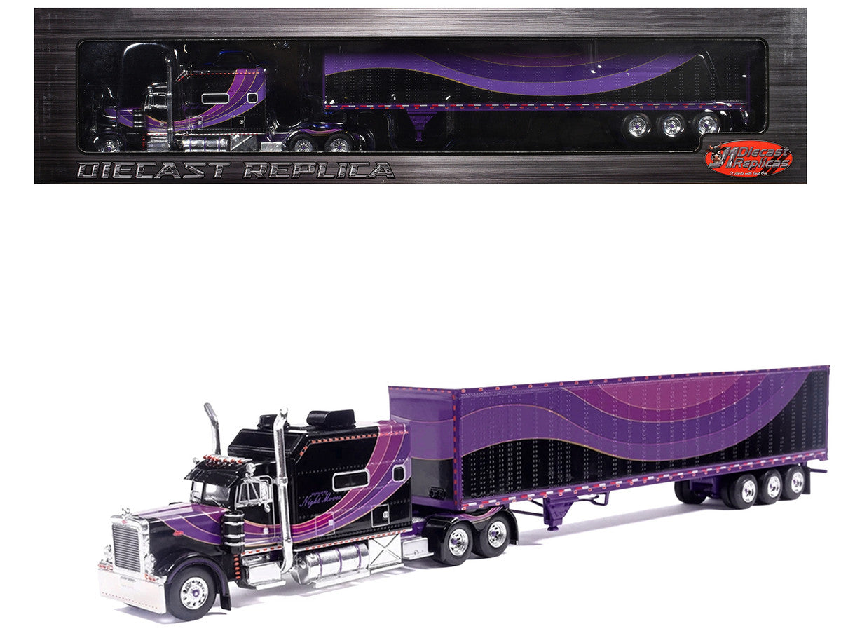 Peterbilt 379 Truck with Sleeper and Dry Goods Trailer "Night Moves" Black with Graphics "J1 Diecast" Series 1/64 Diecast Model by IXO Models LuxuryLifeWay Online Store