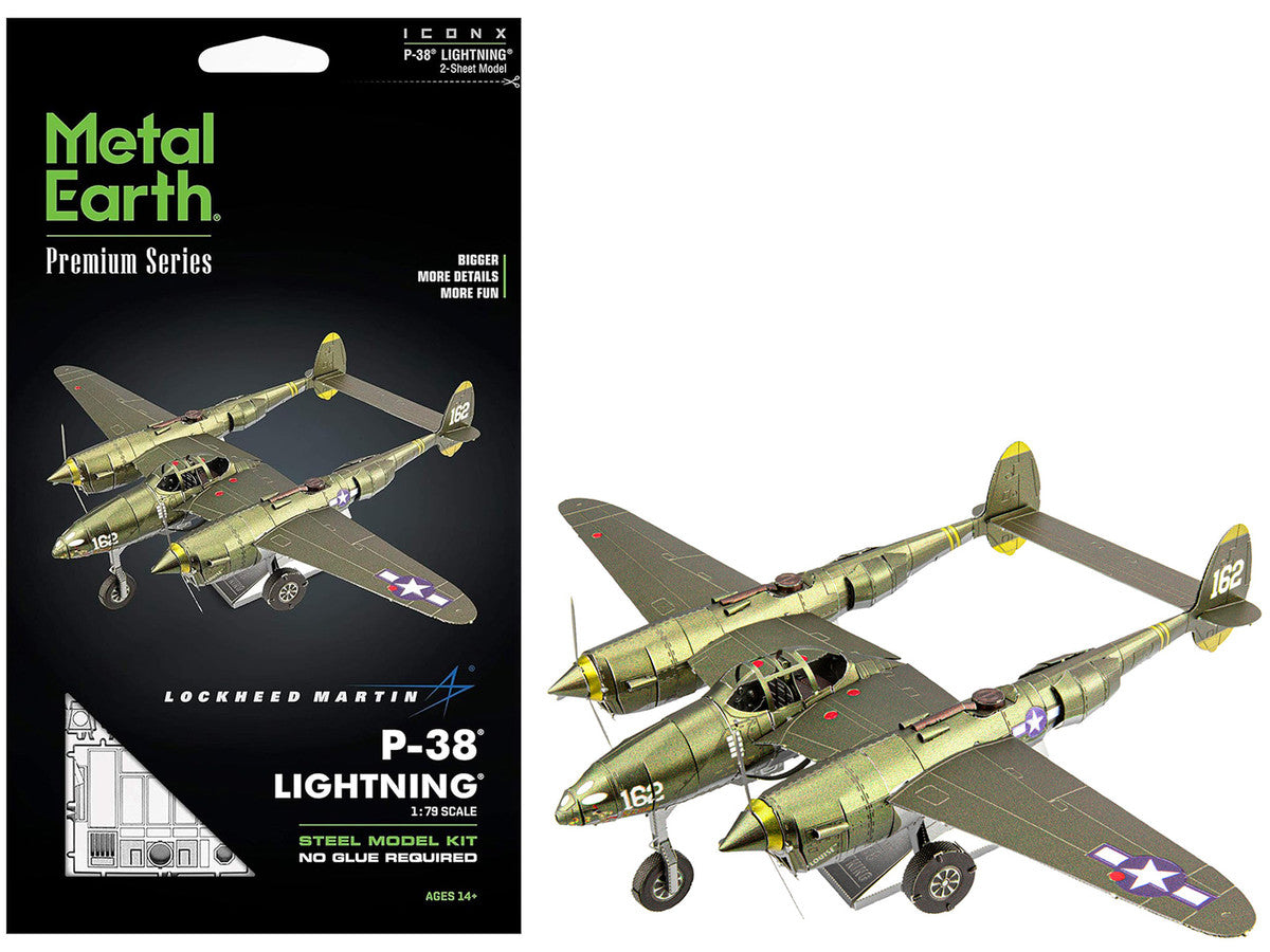 Model Kit Lockheed Martin P-38 Lightning Fighter Aircraft "#162" United States Army Air Forces (Challenging Difficulty) Model by Metal Earth LuxuryLifeWay Online Store