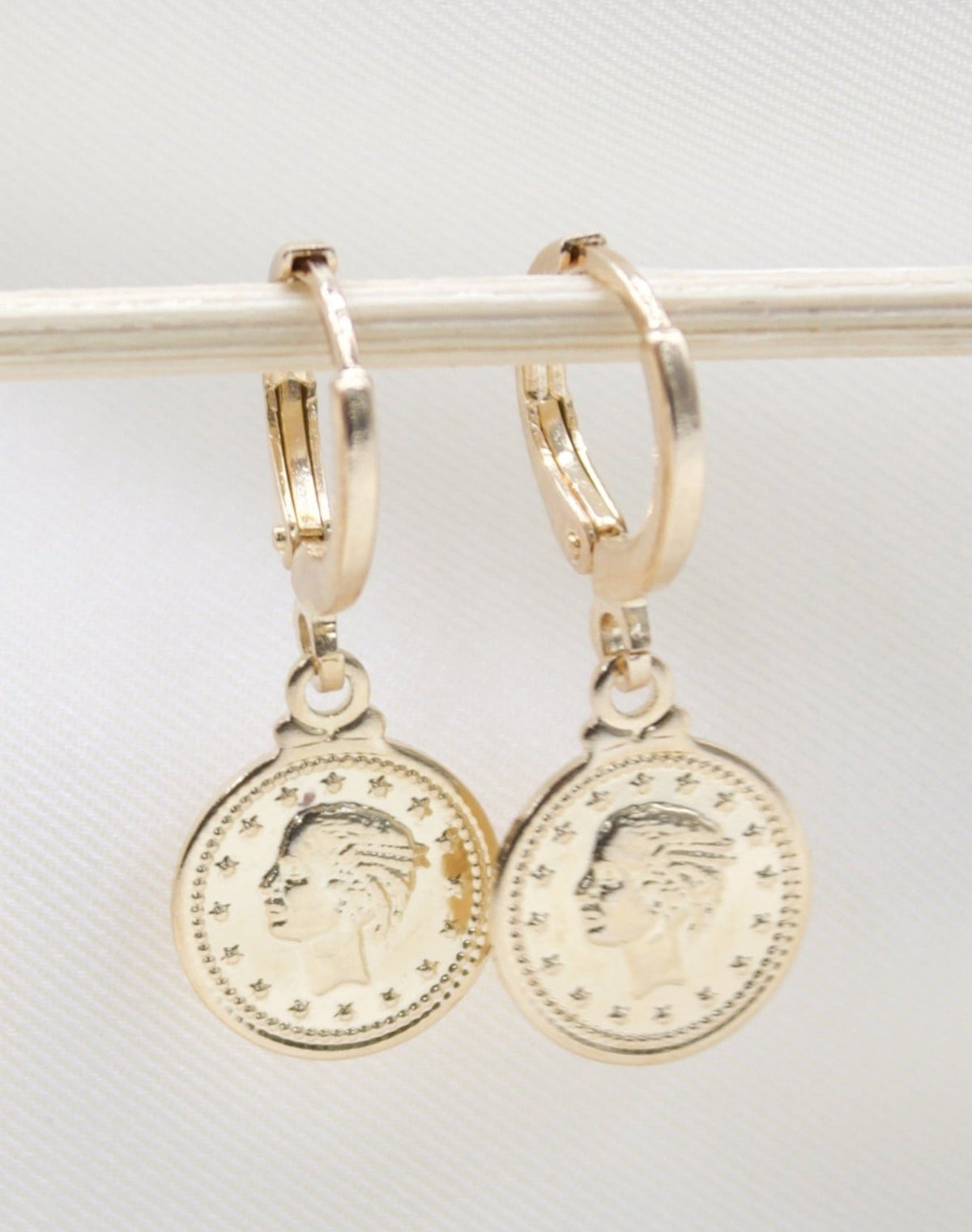 18K Gold Filled Coin Charm Dainty Dangle Hoop Dangle Earring (L336) LuxuryLifeWay Online Store