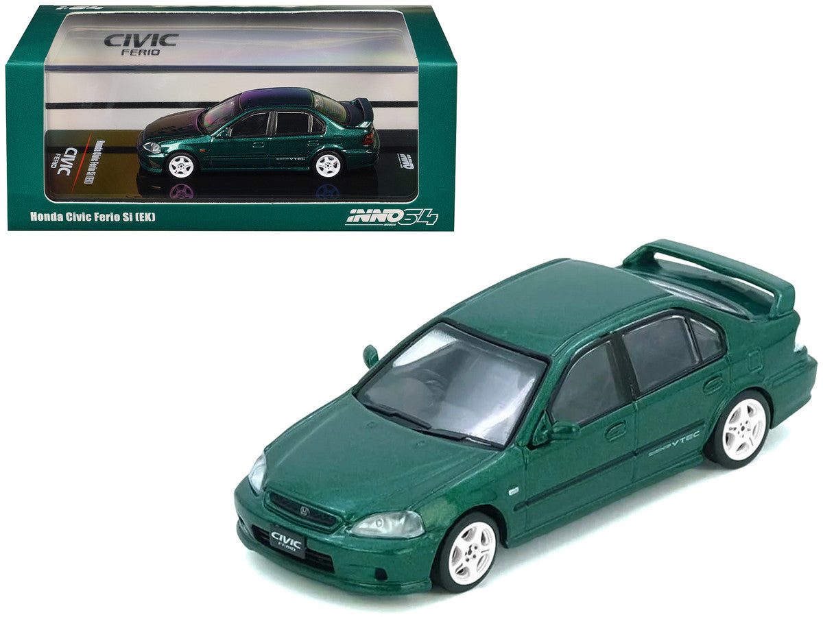 Honda Civic Ferio Si (EK) RHD (Right Hand Drive) Green Metallic 1/64 Diecast Model Car by Inno Models LuxuryLifeWay Online Store