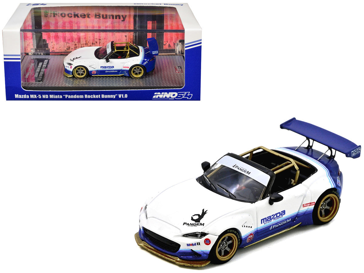 Mazda MX-5 ND Miata "Pandem Rocket Bunny" V1.0 White and Blue 1/64 Diecast Model Car by Inno Models LuxuryLifeWay Online Store