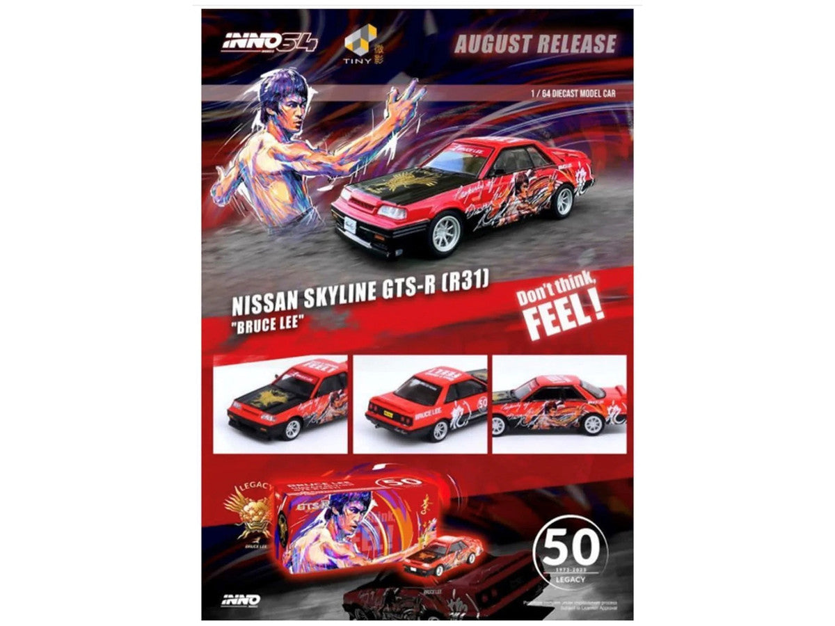 Nissan Skyline GTS-R (R31) RHD (Right Hand Drive) Red with Black Hood "Bruce Lee Legacy 50 Year Anniversary" 1/64 Diecast Model Car by Inno Models LuxuryLifeWay Online Store