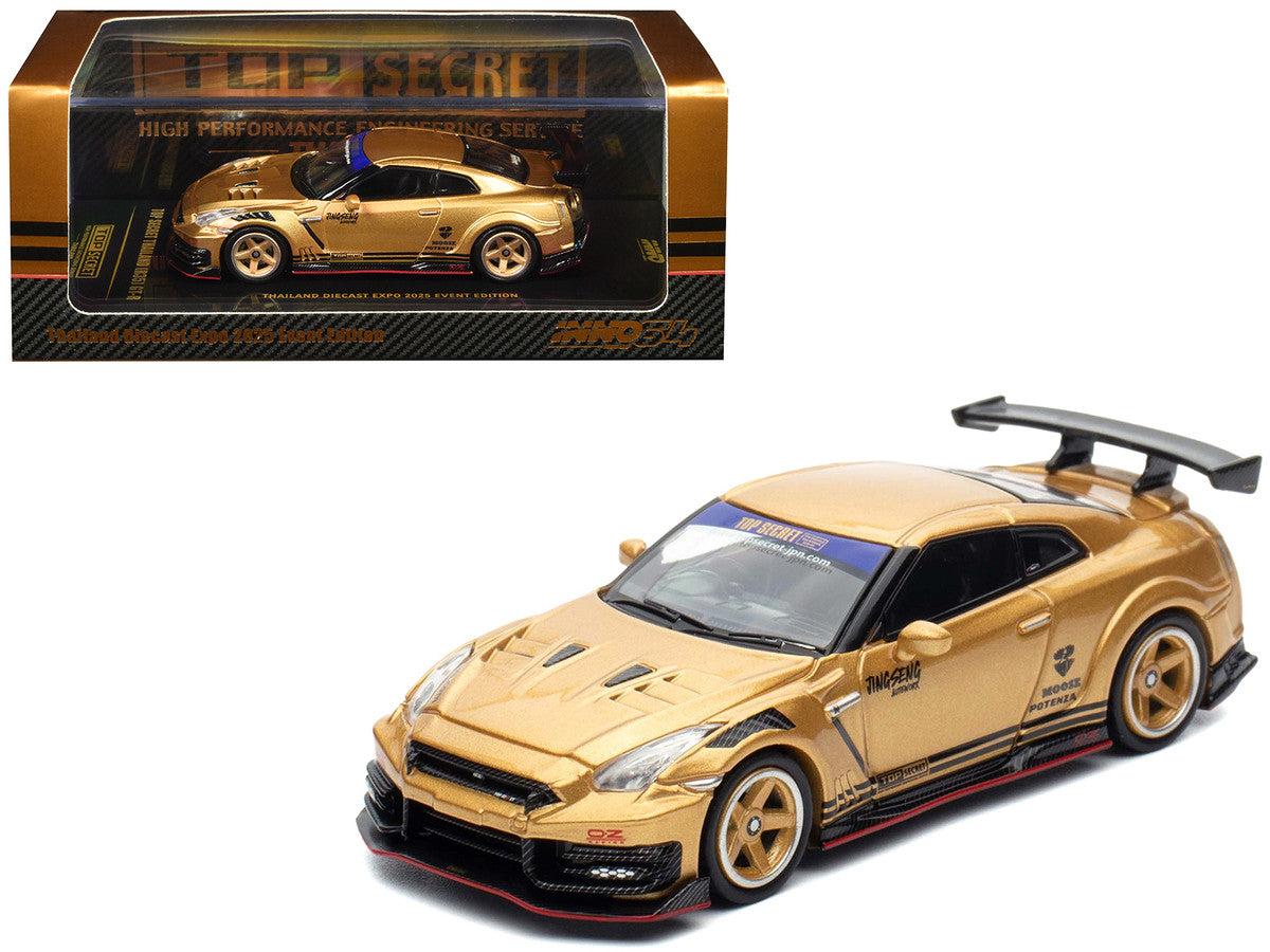 Nissan GT-R (R35) Top Secret Thailand RHD (Right Hand Drive) Gold Metallic "Thailand Diecast Expo 2025 Event Edition" 1/64 Diecast Model Car by Inno Models LuxuryLifeWay Online Store