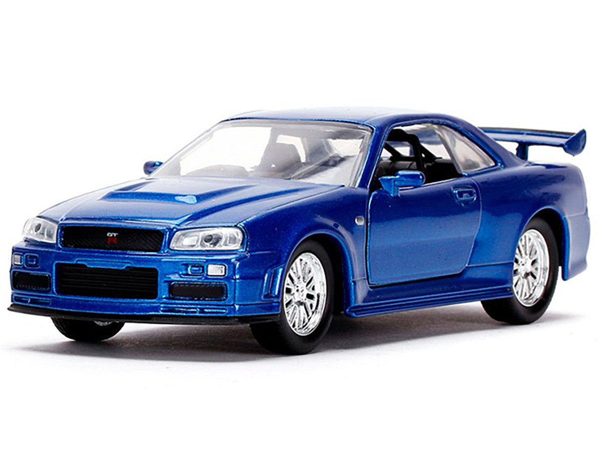 Brian's Nissan Skyline GT-R (BNR34) Silver with Blue Stripes and Nissan GT-R (BNR34) Blue Metallic Set of 2 pieces "25 Years of Fast & Furious" Series 1/32 Diecast Model Cars by Jada LuxuryLifeWay Online Store