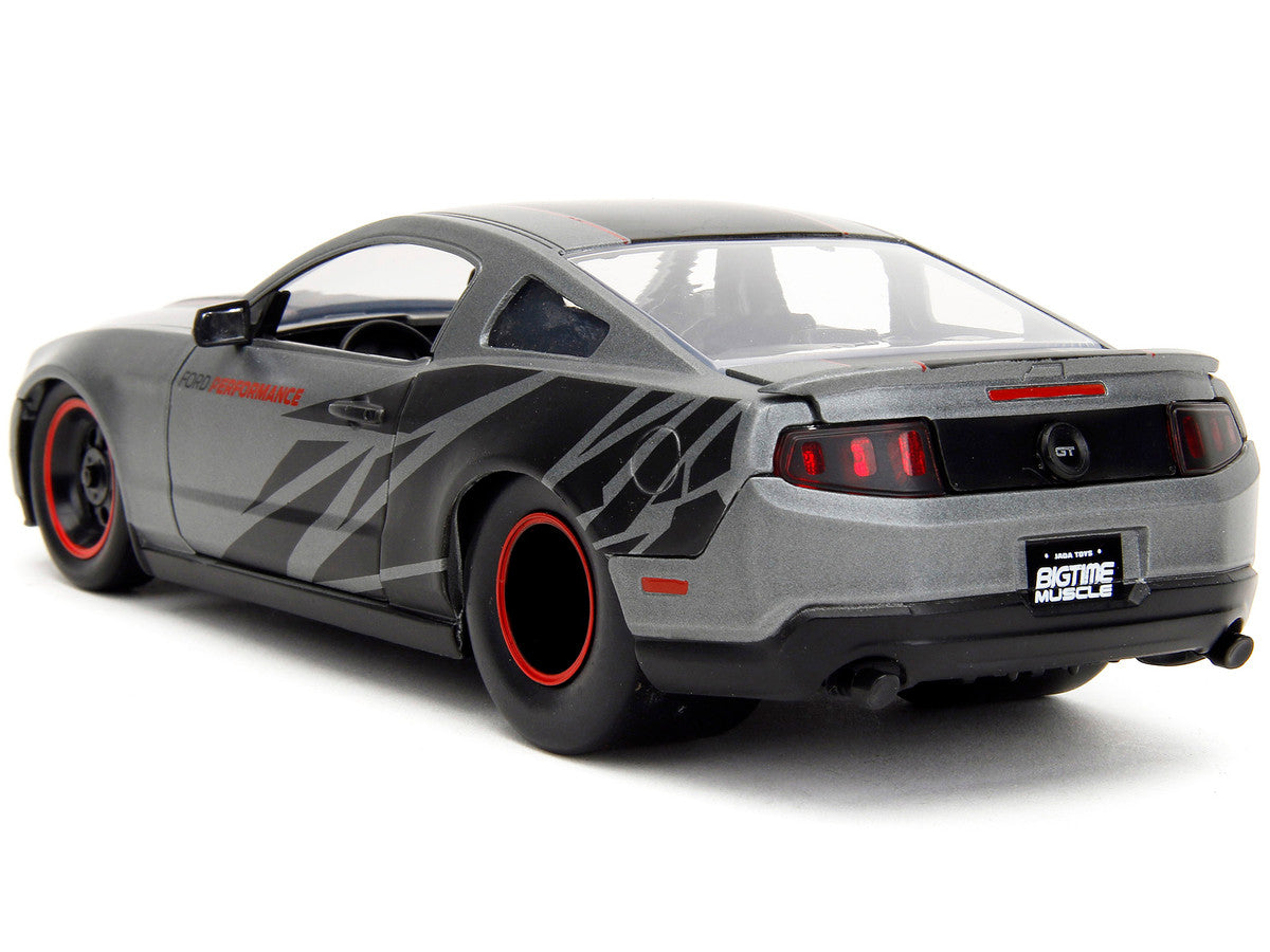 2010 Ford Mustang GT Matt Gray Metallic with Black Graphics and Stripes "Ford Performance" "Bigtime Muscle" Series 1/24 Diecast Model Car by Jada LuxuryLifeWay Online Store