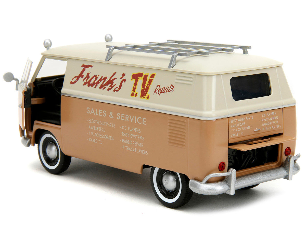 Volkswagen Bus "WheelJack" Tan and Beige "Frank's TV Repair" and Transformers Logo Diecast Statue "Transformers: Rise of the Beasts" (2023) Movie "Hollywood Rides" Series 1/24 Diecast Model Car by Jada LuxuryLifeWay Online Store