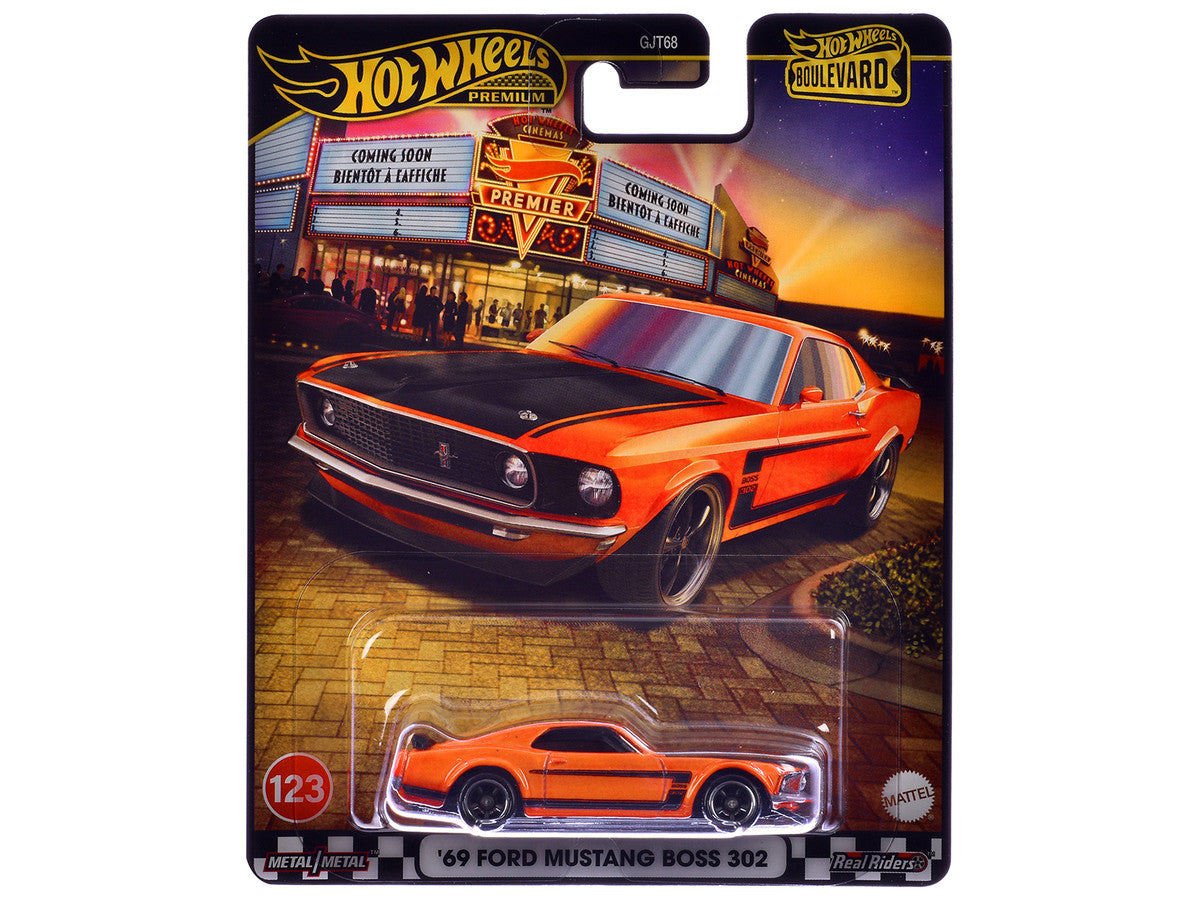 1969 Ford Mustang Boss 302 Orange with Black Stripes and Hood "Boulevard" Series Diecast Model Car by Hot Wheels LuxuryLifeWay Online Store