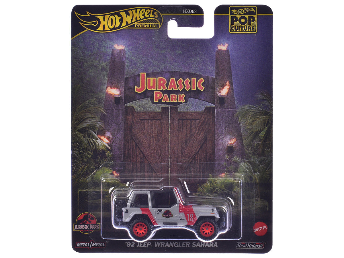 1992 Jeep Wrangler Sahara Gray with Red Stripes "Jurassic Park" (1993) Movie "Pop Culture" Series Diecast Model Car by Hot Wheels LuxuryLifeWay Online Store