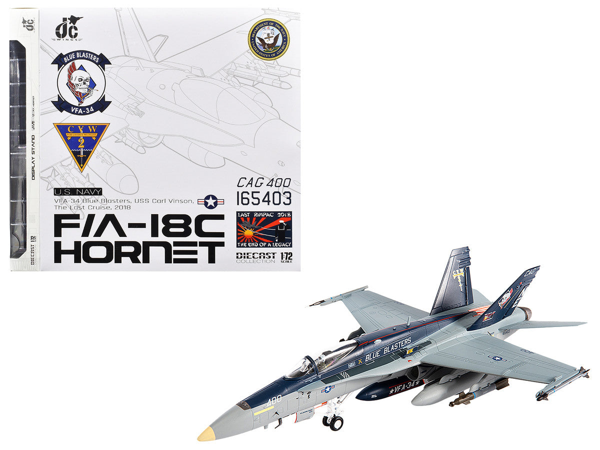 McDonnell Douglas F/A-18C Hornet Aircraft "VFA-34 Blue Blasters USS Carl Vinson Last Cruise" (2018) United States Navy 1/72 Diecast Model by JC Wings LuxuryLifeWay Online Store