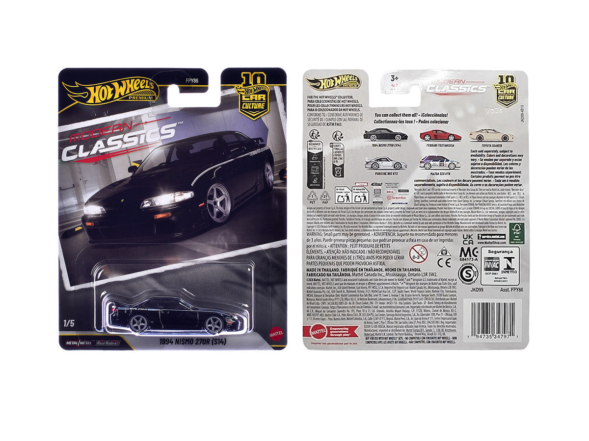 1994 Nissan Nismo 270R (S14) RHD (Right Hand Drive) Black with White Stripes "Modern Classics" Series Diecast Model Car by Hot Wheels LuxuryLifeWay Online Store