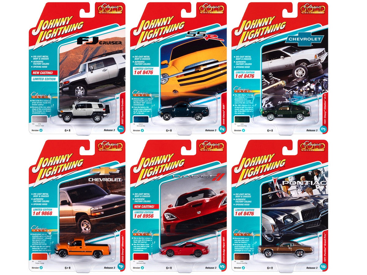 "Classic Gold Collection" 2022 Set A of 6 Cars Release 3 1/64 Diecast Model Cars by Johnny Lightning LuxuryLifeWay Online Store
