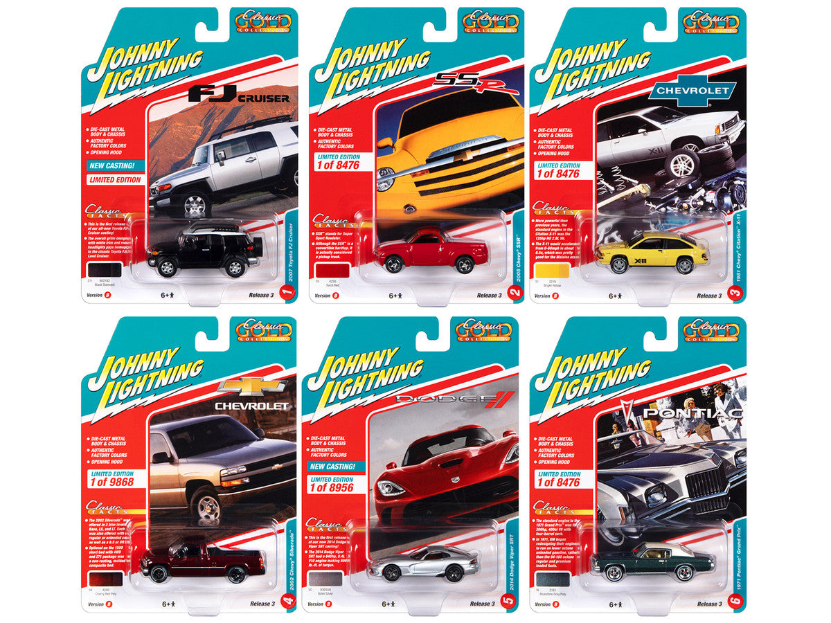 "Classic Gold Collection" 2022 Set B of 6 Cars Release 3 1/64 Diecast Model Cars by Johnny Lightning LuxuryLifeWay Online Store