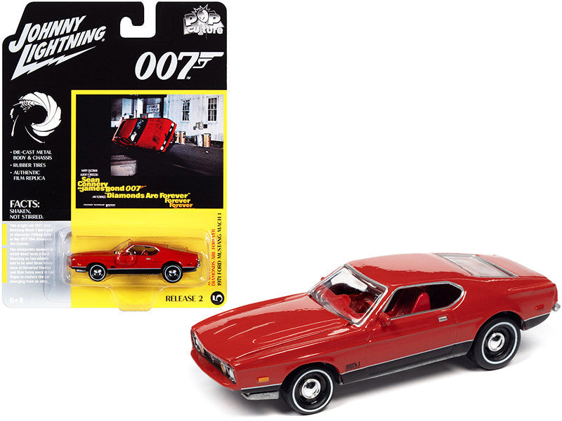 1971 Ford Mustang Mach 1 Bright Red with Black Bottom (James Bond 007) "Diamonds Are Forever" (1971) Movie "Pop Culture" Series 1/64 Diecast Model Car by Johnny Lightning LuxuryLifeWay Online Store
