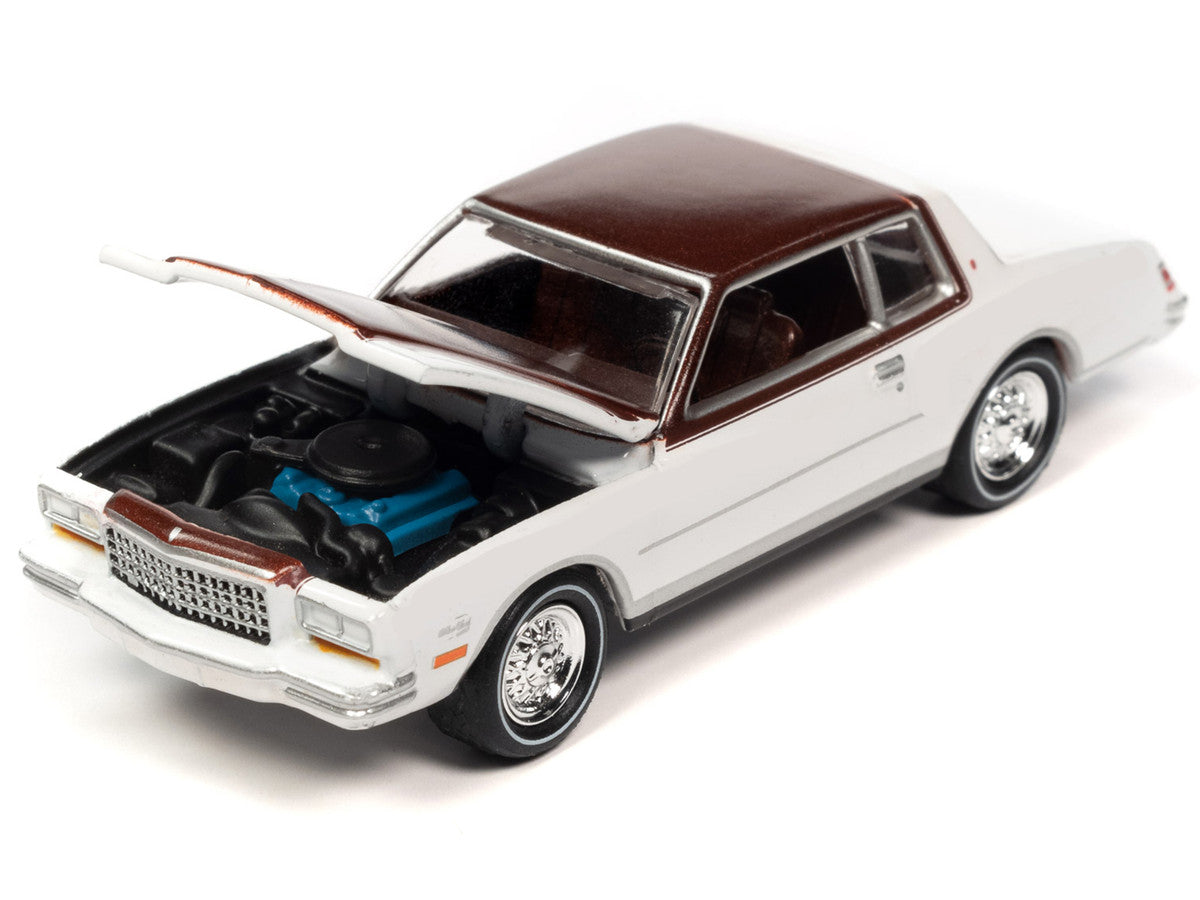 1980 Chevrolet Monte Carlo White and Dark Claret Brown Metallic Top and Hood Limited Edition to 3508 pieces Worldwide "OK Used Cars" 2023 Series 1/64 Diecast Model Car by Johnny Lightning LuxuryLifeWay Online Store